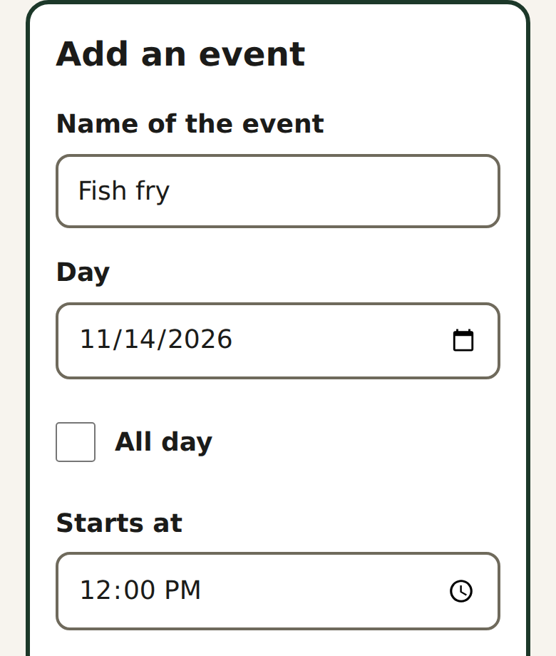 The form to add an event