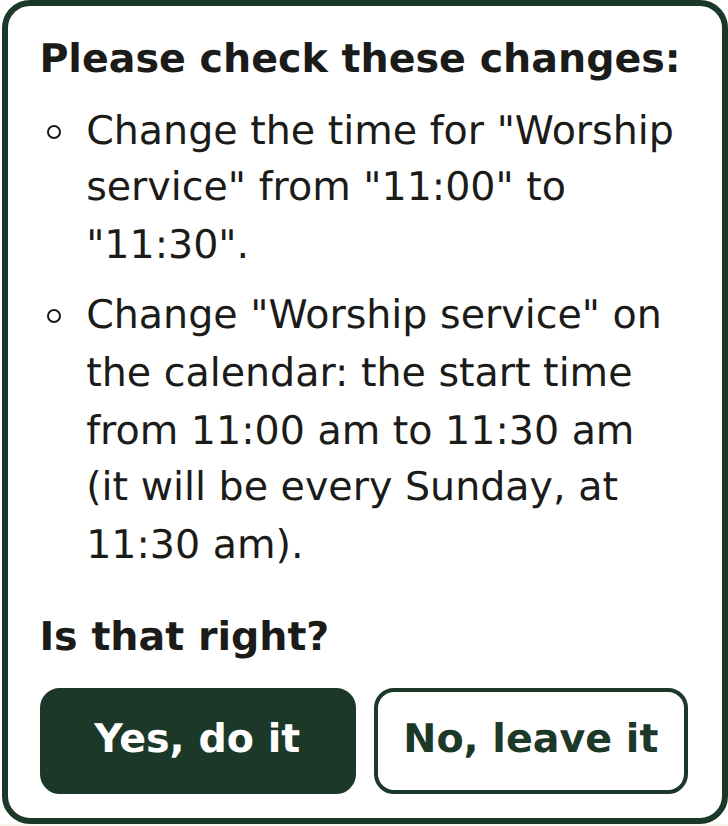 The list of changes to check