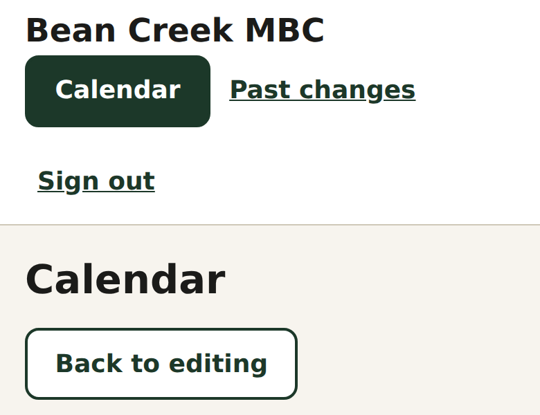 The Calendar button and the Back to editing button